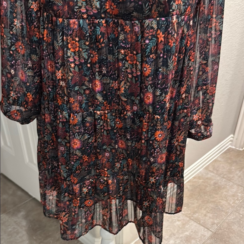 Floral Black and Red Women's Dress - Picture 2 of 7